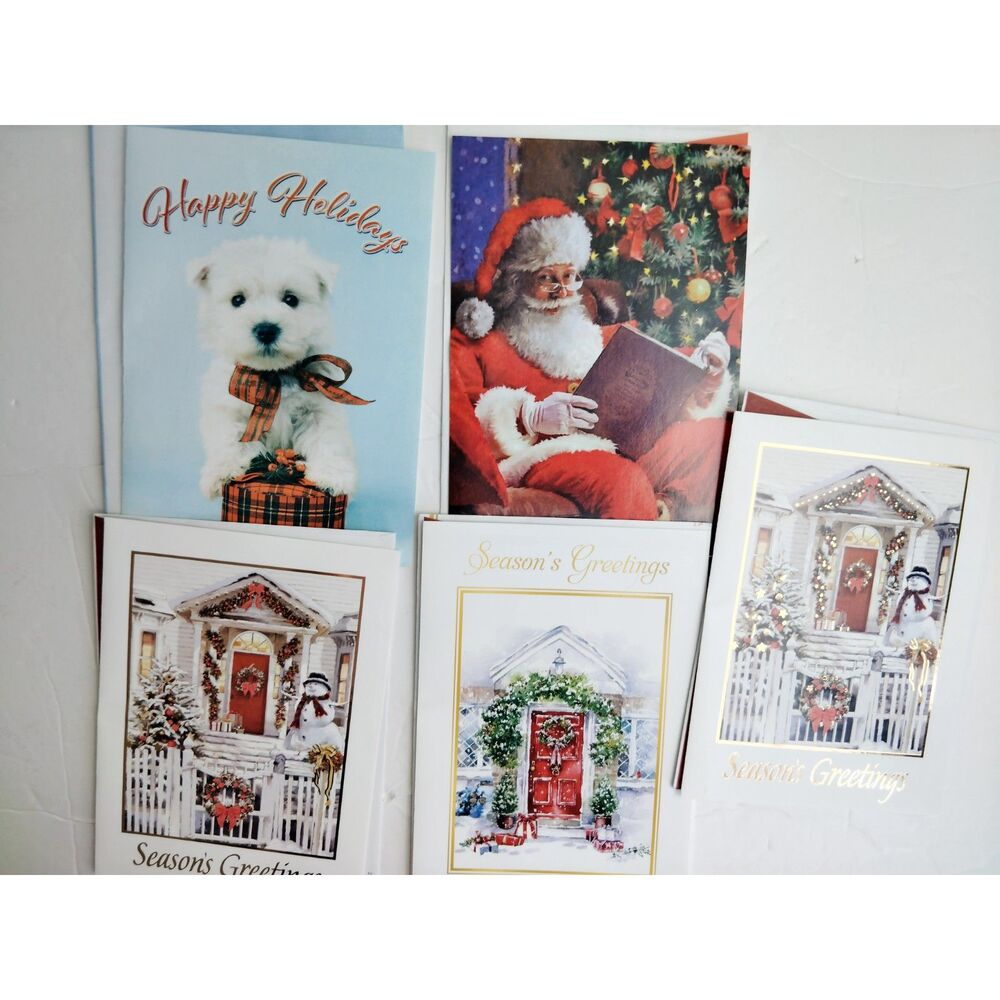 Lot of 5 Vintage Unique Festive Christmas Cards w/ Matching Envelope 5x7"